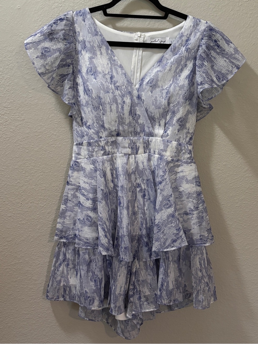 Petal & Pup Blue White Tiered Ruffle Formal Romper Size Large